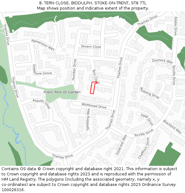 8, TERN CLOSE, BIDDULPH, STOKE-ON-TRENT, ST8 7TL: Location map and indicative extent of plot