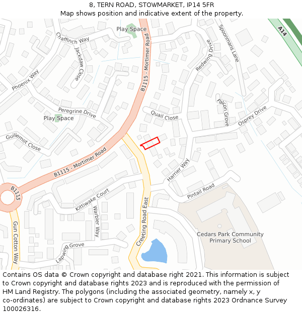 8, TERN ROAD, STOWMARKET, IP14 5FR: Location map and indicative extent of plot
