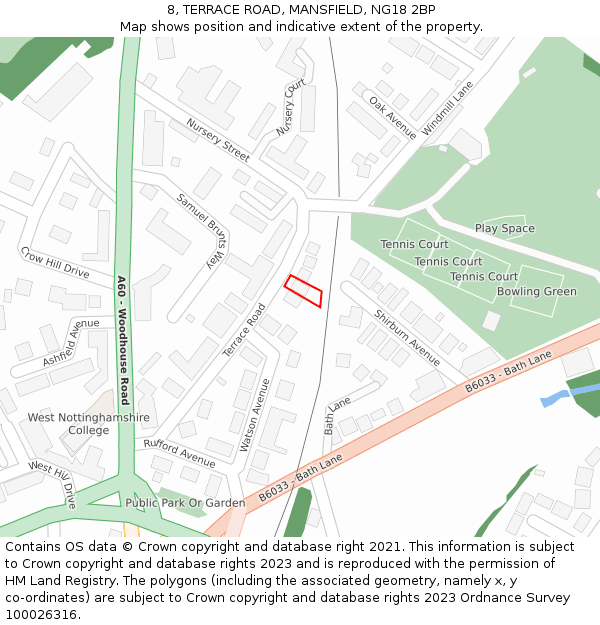 8, TERRACE ROAD, MANSFIELD, NG18 2BP: Location map and indicative extent of plot