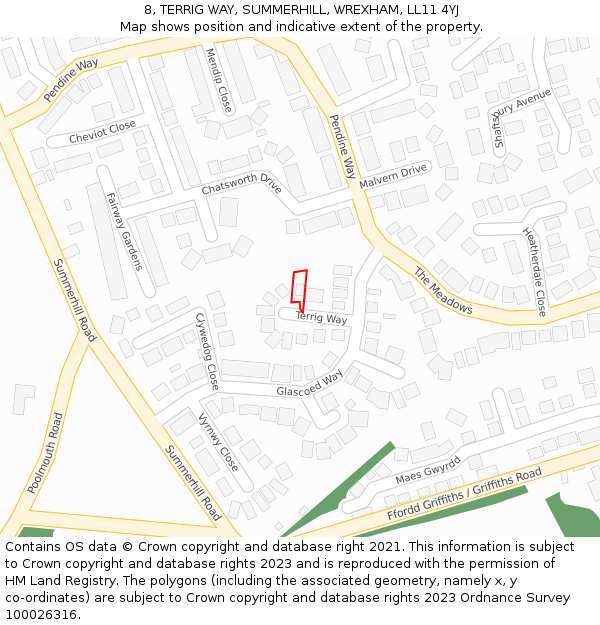 8, TERRIG WAY, SUMMERHILL, WREXHAM, LL11 4YJ: Location map and indicative extent of plot