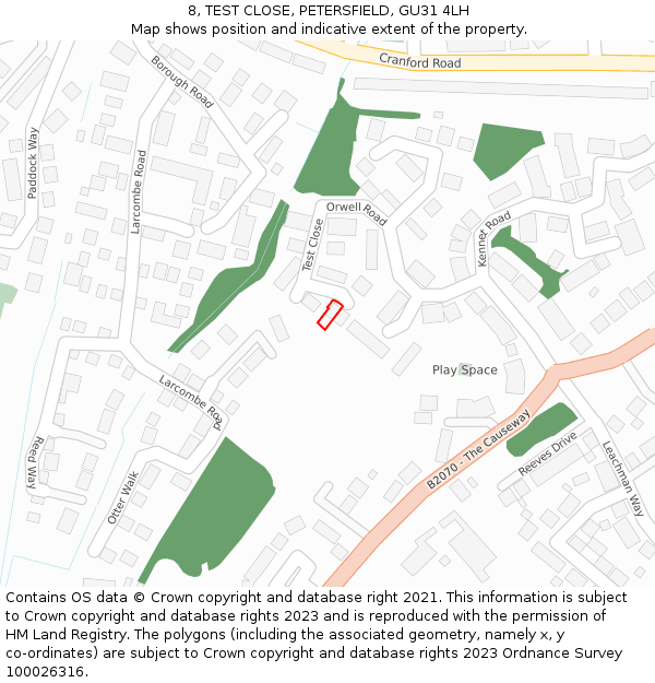 8, TEST CLOSE, PETERSFIELD, GU31 4LH: Location map and indicative extent of plot