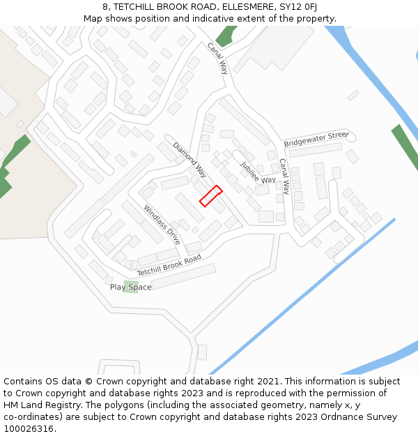 8, TETCHILL BROOK ROAD, ELLESMERE, SY12 0FJ: Location map and indicative extent of plot