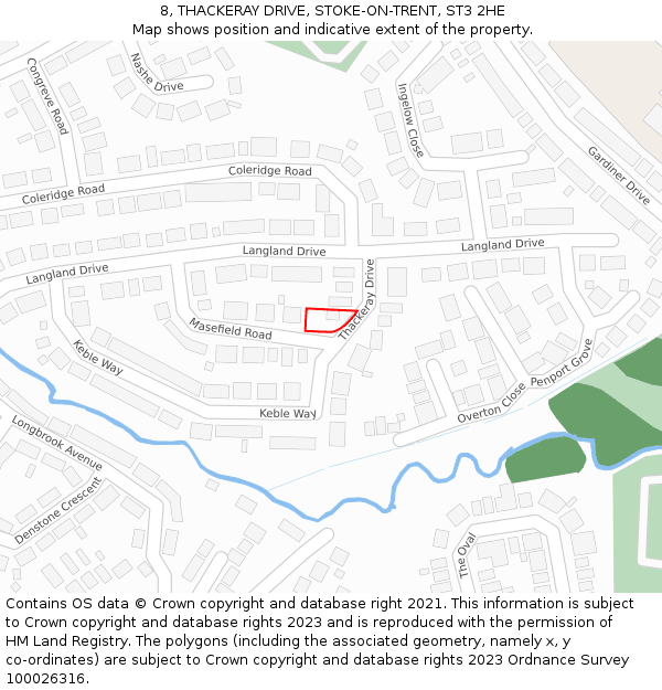 8, THACKERAY DRIVE, STOKE-ON-TRENT, ST3 2HE: Location map and indicative extent of plot