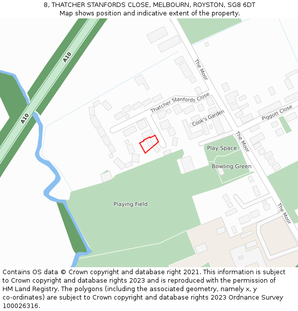 8, THATCHER STANFORDS CLOSE, MELBOURN, ROYSTON, SG8 6DT: Location map and indicative extent of plot