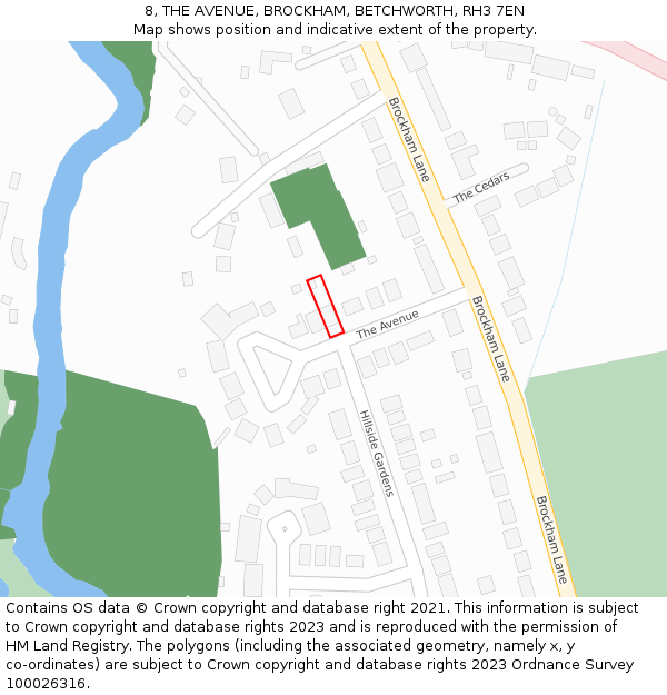 8, THE AVENUE, BROCKHAM, BETCHWORTH, RH3 7EN: Location map and indicative extent of plot