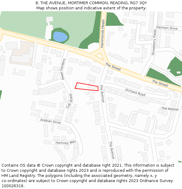 8, THE AVENUE, MORTIMER COMMON, READING, RG7 3QY: Location map and indicative extent of plot