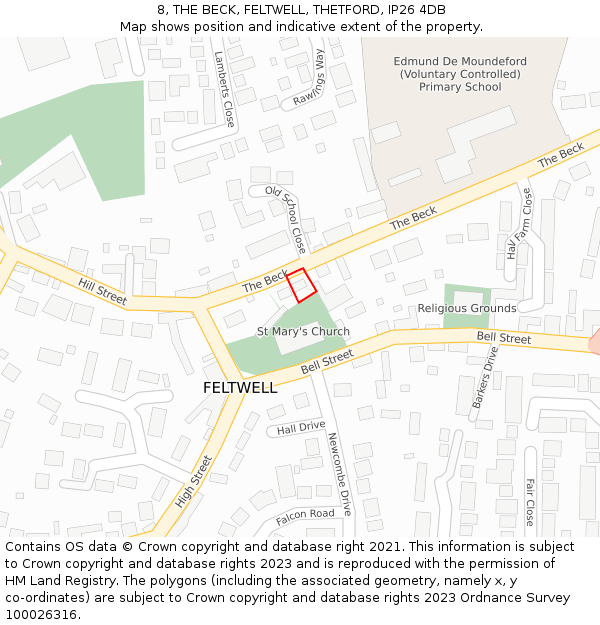 8, THE BECK, FELTWELL, THETFORD, IP26 4DB: Location map and indicative extent of plot