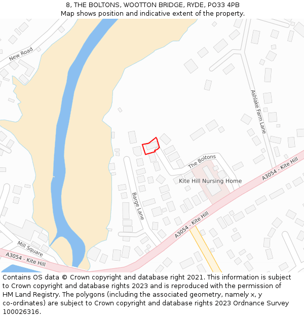 8, THE BOLTONS, WOOTTON BRIDGE, RYDE, PO33 4PB: Location map and indicative extent of plot