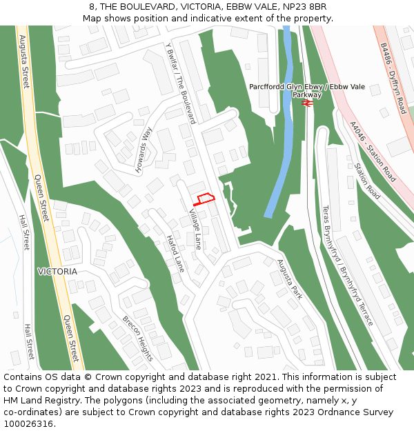 8, THE BOULEVARD, VICTORIA, EBBW VALE, NP23 8BR: Location map and indicative extent of plot