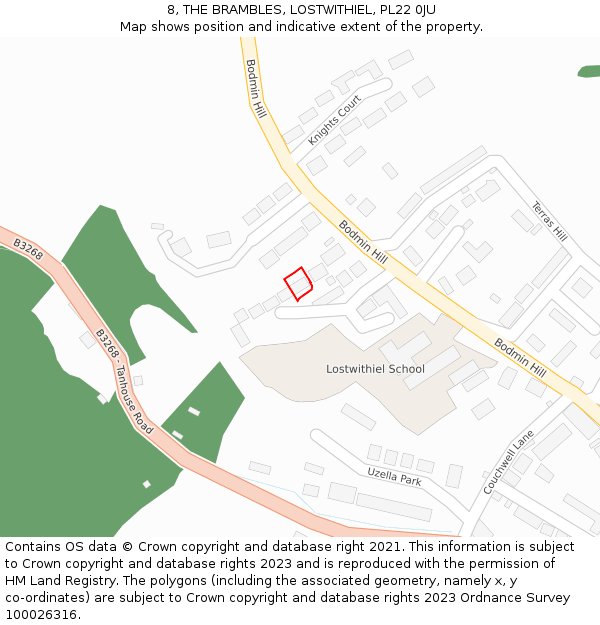 8, THE BRAMBLES, LOSTWITHIEL, PL22 0JU: Location map and indicative extent of plot