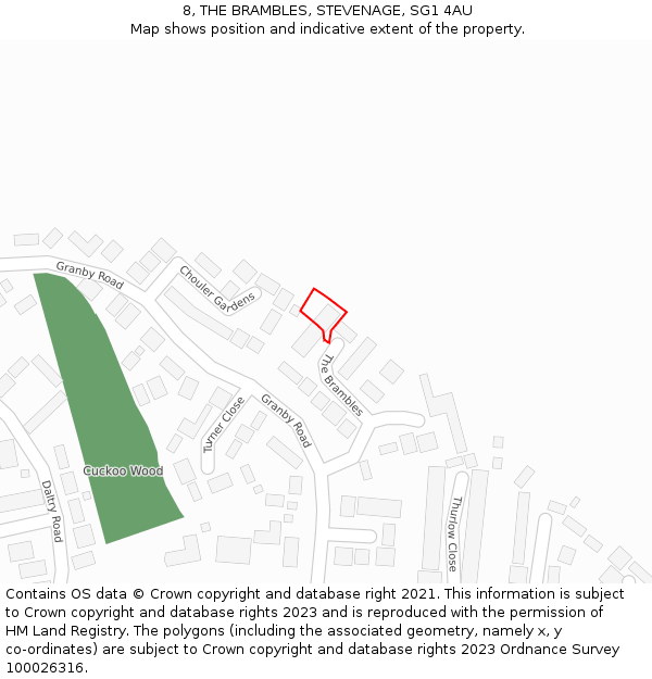 8, THE BRAMBLES, STEVENAGE, SG1 4AU: Location map and indicative extent of plot