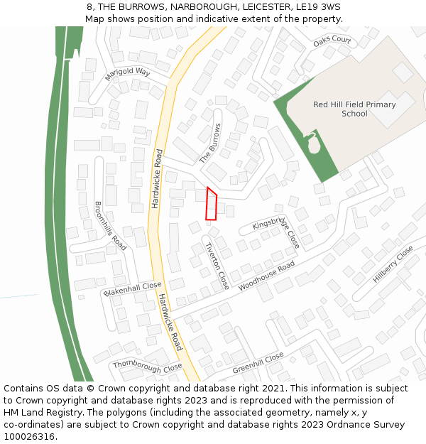 8, THE BURROWS, NARBOROUGH, LEICESTER, LE19 3WS: Location map and indicative extent of plot