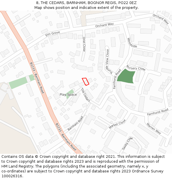 8, THE CEDARS, BARNHAM, BOGNOR REGIS, PO22 0EZ: Location map and indicative extent of plot