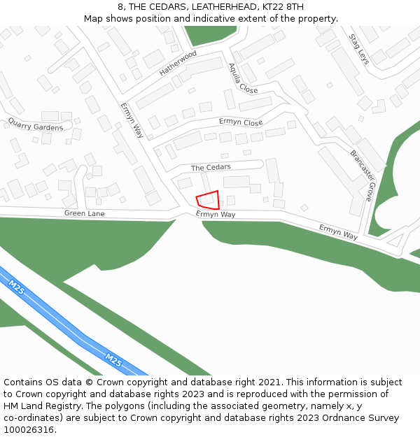 8, THE CEDARS, LEATHERHEAD, KT22 8TH: Location map and indicative extent of plot