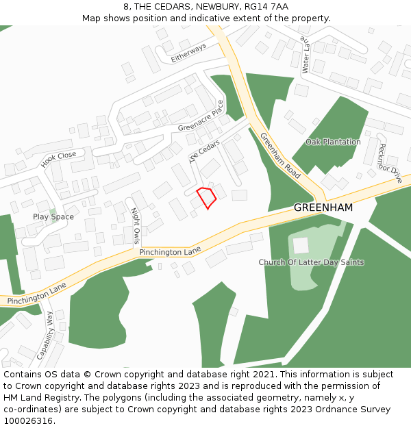 8, THE CEDARS, NEWBURY, RG14 7AA: Location map and indicative extent of plot