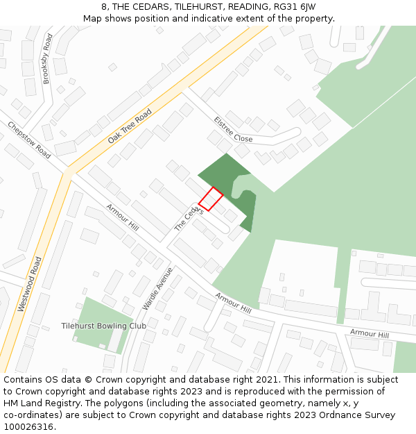 8, THE CEDARS, TILEHURST, READING, RG31 6JW: Location map and indicative extent of plot