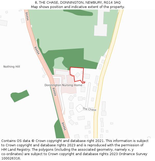 8, THE CHASE, DONNINGTON, NEWBURY, RG14 3AQ: Location map and indicative extent of plot