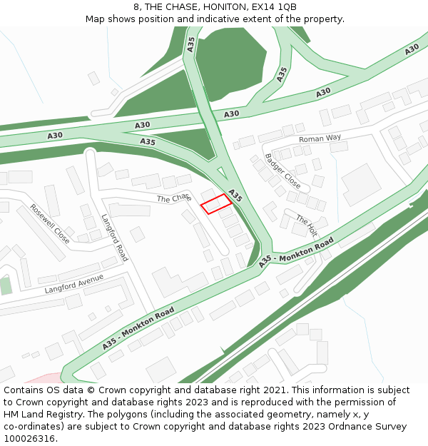 8, THE CHASE, HONITON, EX14 1QB: Location map and indicative extent of plot