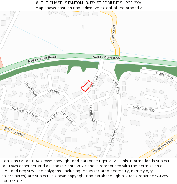 8, THE CHASE, STANTON, BURY ST EDMUNDS, IP31 2XA: Location map and indicative extent of plot