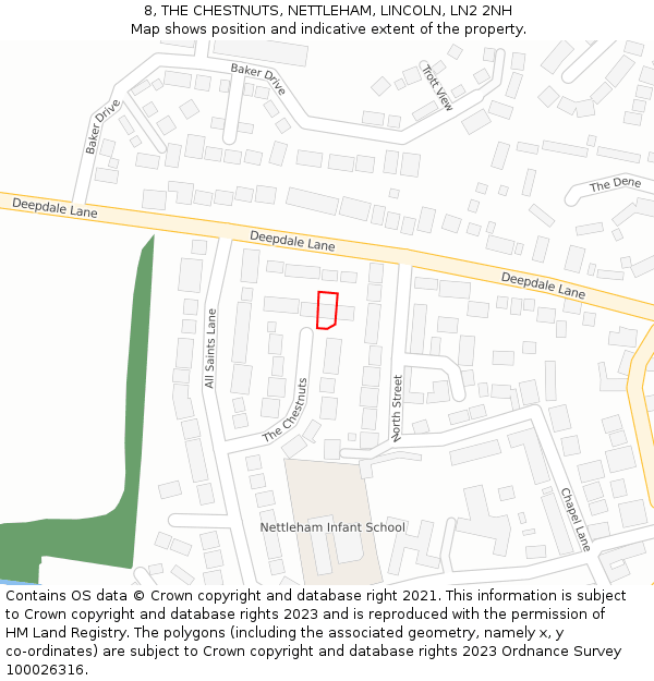 8, THE CHESTNUTS, NETTLEHAM, LINCOLN, LN2 2NH: Location map and indicative extent of plot