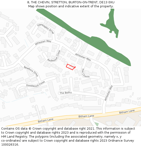 8, THE CHEVIN, STRETTON, BURTON-ON-TRENT, DE13 0XU: Location map and indicative extent of plot