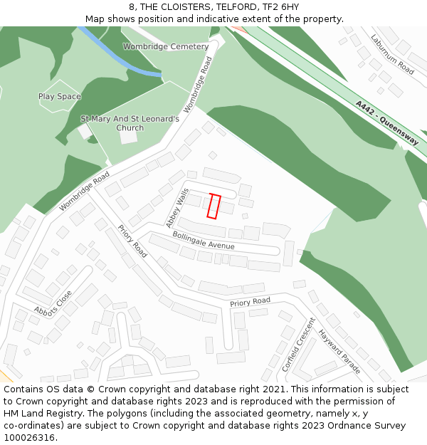 8, THE CLOISTERS, TELFORD, TF2 6HY: Location map and indicative extent of plot