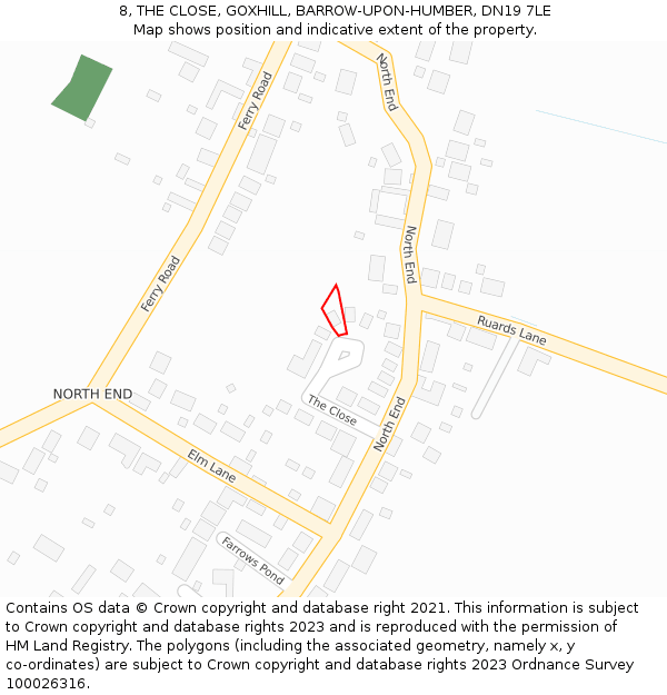 8, THE CLOSE, GOXHILL, BARROW-UPON-HUMBER, DN19 7LE: Location map and indicative extent of plot