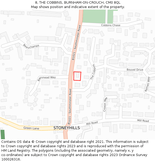 8, THE COBBINS, BURNHAM-ON-CROUCH, CM0 8QL: Location map and indicative extent of plot