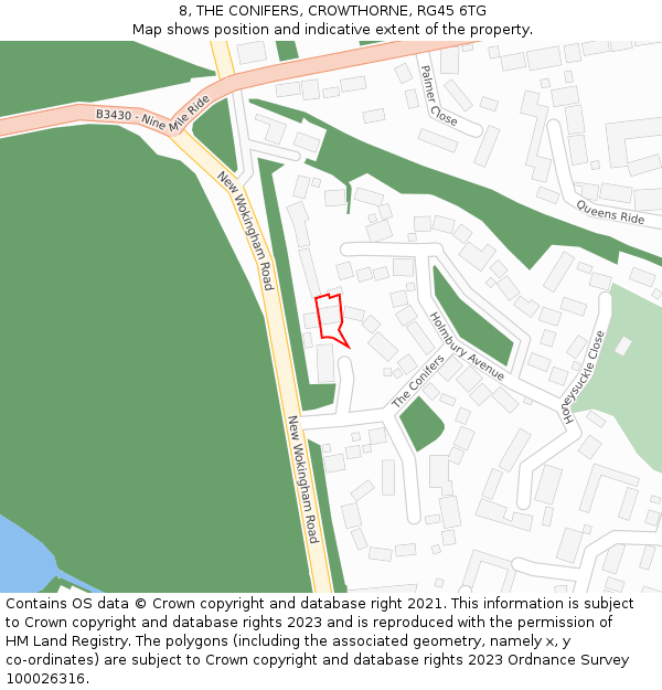 8, THE CONIFERS, CROWTHORNE, RG45 6TG: Location map and indicative extent of plot