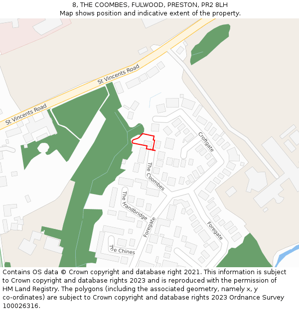 8, THE COOMBES, FULWOOD, PRESTON, PR2 8LH: Location map and indicative extent of plot