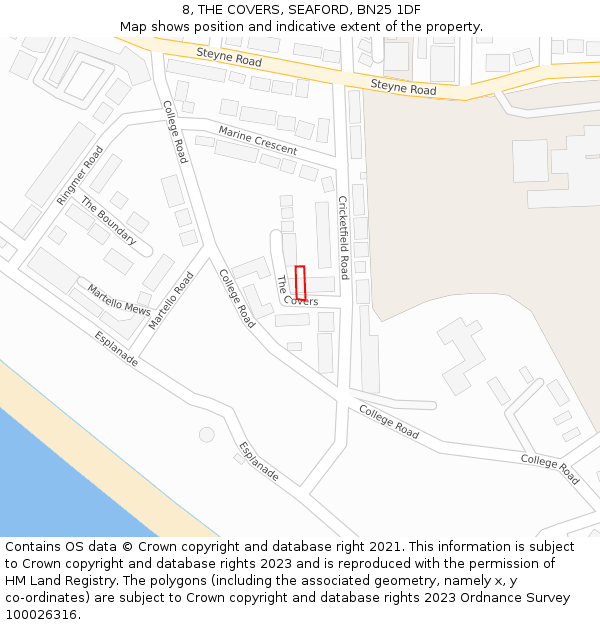 8, THE COVERS, SEAFORD, BN25 1DF: Location map and indicative extent of plot