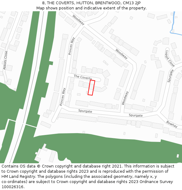 8, THE COVERTS, HUTTON, BRENTWOOD, CM13 2JP: Location map and indicative extent of plot