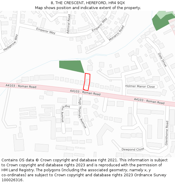 8, THE CRESCENT, HEREFORD, HR4 9QX: Location map and indicative extent of plot