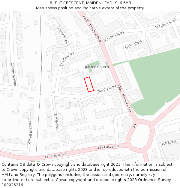 8, THE CRESCENT, MAIDENHEAD, SL6 6AB: Location map and indicative extent of plot
