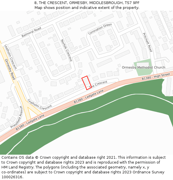 8, THE CRESCENT, ORMESBY, MIDDLESBROUGH, TS7 9PF: Location map and indicative extent of plot