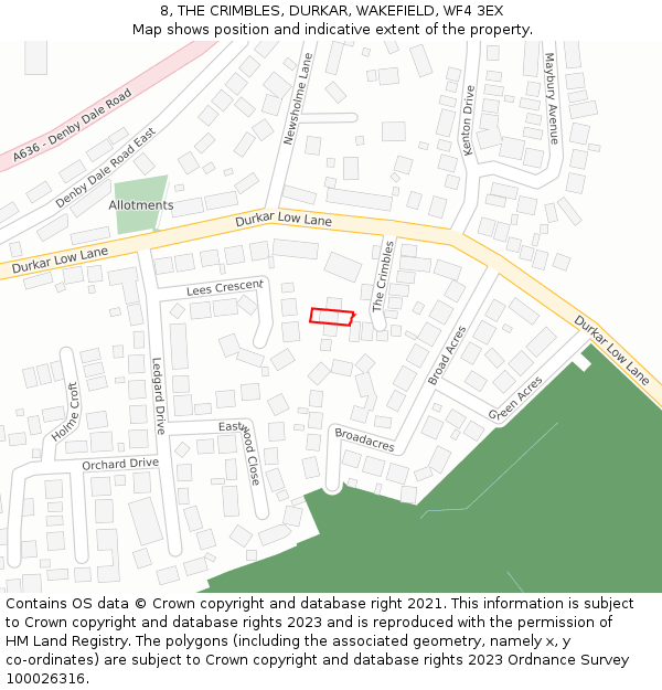 8, THE CRIMBLES, DURKAR, WAKEFIELD, WF4 3EX: Location map and indicative extent of plot