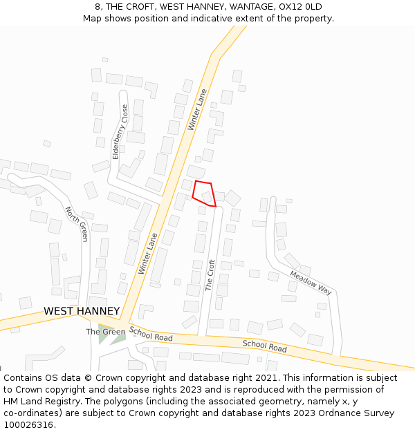 8, THE CROFT, WEST HANNEY, WANTAGE, OX12 0LD: Location map and indicative extent of plot