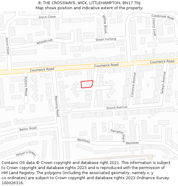 8, THE CROSSWAYS, WICK, LITTLEHAMPTON, BN17 7NJ: Location map and indicative extent of plot