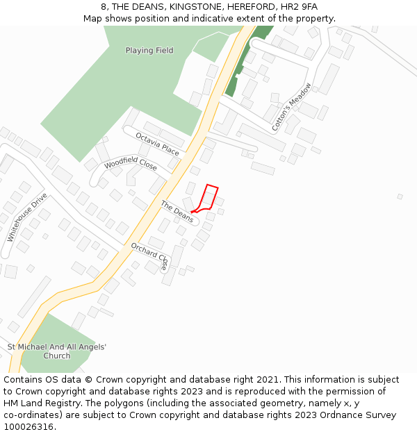 8, THE DEANS, KINGSTONE, HEREFORD, HR2 9FA: Location map and indicative extent of plot