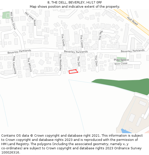 8, THE DELL, BEVERLEY, HU17 0RF: Location map and indicative extent of plot