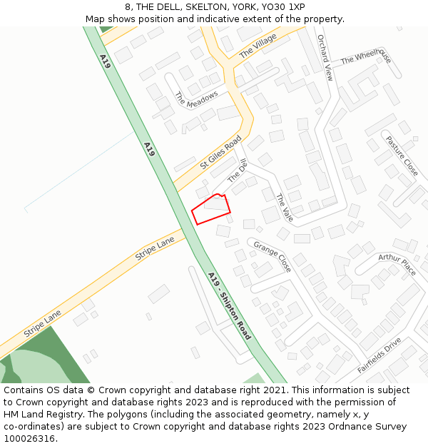 8, THE DELL, SKELTON, YORK, YO30 1XP: Location map and indicative extent of plot