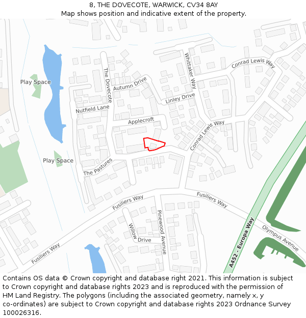 8, THE DOVECOTE, WARWICK, CV34 8AY: Location map and indicative extent of plot