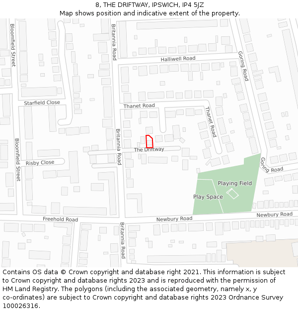 8, THE DRIFTWAY, IPSWICH, IP4 5JZ: Location map and indicative extent of plot