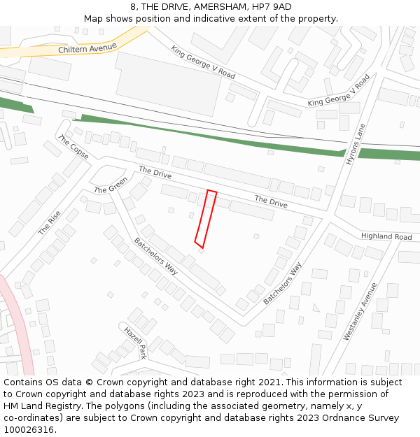 8, THE DRIVE, AMERSHAM, HP7 9AD: Location map and indicative extent of plot