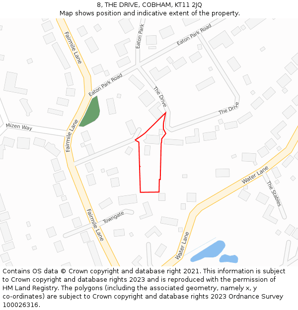 8, THE DRIVE, COBHAM, KT11 2JQ: Location map and indicative extent of plot