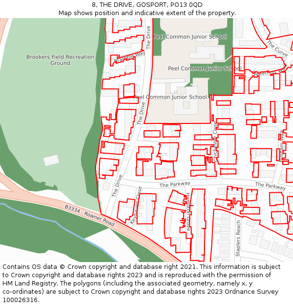 8, THE DRIVE, GOSPORT, PO13 0QD: Location map and indicative extent of plot