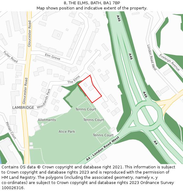 8, THE ELMS, BATH, BA1 7BP: Location map and indicative extent of plot