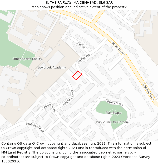 8, THE FAIRWAY, MAIDENHEAD, SL6 3AR: Location map and indicative extent of plot