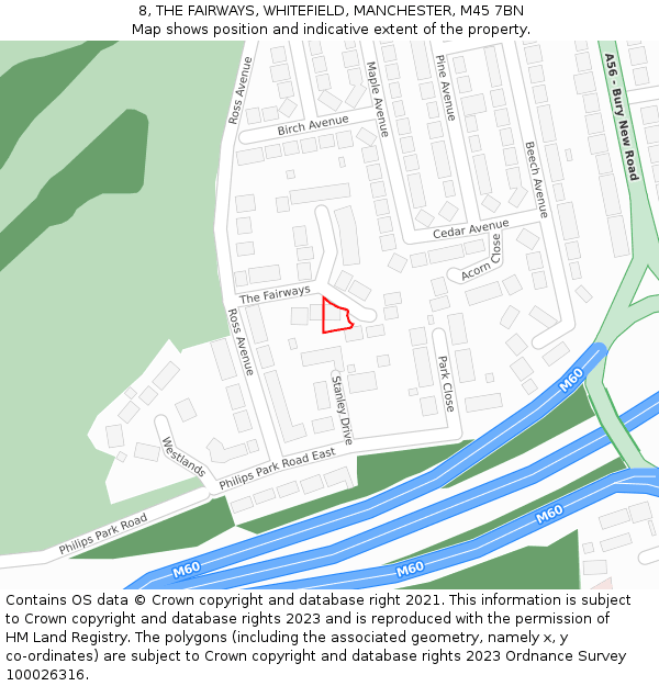 8, THE FAIRWAYS, WHITEFIELD, MANCHESTER, M45 7BN: Location map and indicative extent of plot