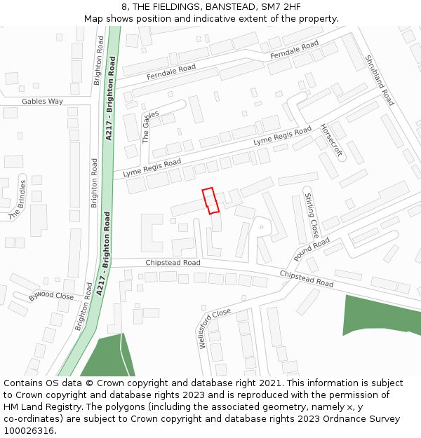 8, THE FIELDINGS, BANSTEAD, SM7 2HF: Location map and indicative extent of plot